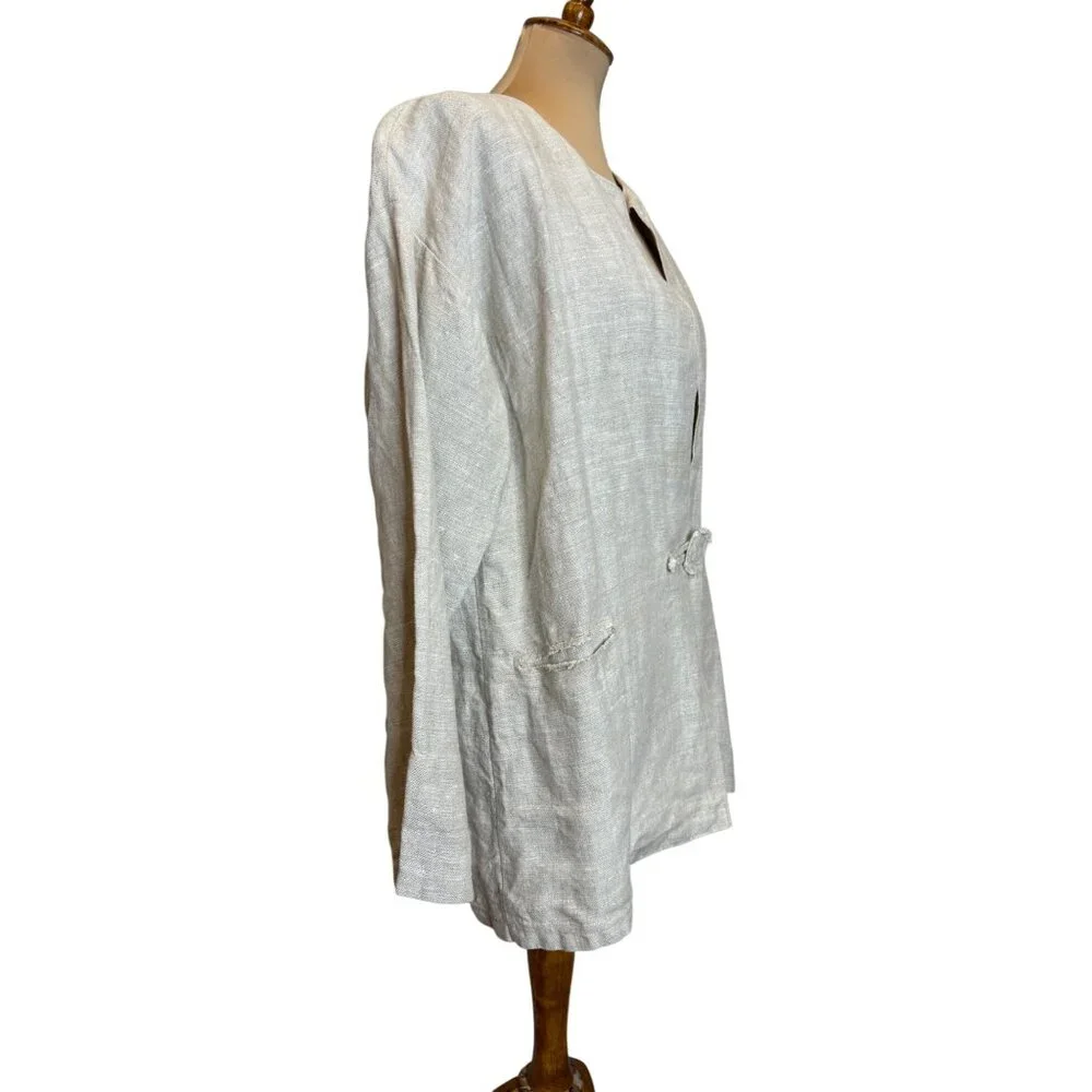 Vintage Tamiko Linen Overcoat Tunic Jacket Stitching Detail Minimilist Lagenlook